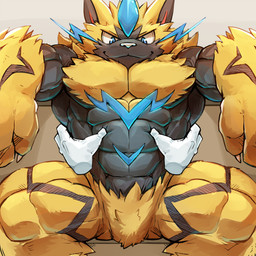abs anthro biceps big_muscles body_worship chest_tuft disembodied_hand duo male muscle_worship muscular muscular_anthro muscular_male pecs solo_focus touching_abs touching_belly tuft waddledox nintendo pokemon generation_7_pokemon legendary_pokemon pokemon_(species) zeraora 1:1 2021 hi_res
