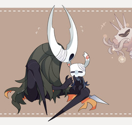 2_horns ambiguous_gender bandage black_body black_eyes bodily_fluids cloak clothed clothing empty_eyes fingers fur group horn larger_ambiguous melee_weapon nail_(weapon) one_eye_obstructed sitting size_difference smaller_ambiguous tears trio weapon weapon_on_ground kiri_0861 hollow_knight_(franchise) team_cherry hollow_knight_(character) radiance_(hollow_knight) the_knight_(hollow_knight) arthropod insect lepidopteran moth vessel_(species) absurd_res hi_res female_(lore) sibling_(lore)