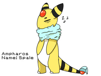 ambiguous_gender bedding biped black_text blanket eyes_closed forehead_gem gem name_drop red_gem simple_background sleeping solo sound_effects standing tail text vowelless vowelless_sound_effect white_background yellow_body zzz sawlamander nintendo pokemon ampharos generation_2_pokemon pokemon_(species) 2025 4:3 english_text hi_res