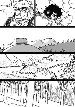 bed dialogue facial_piercing forest furniture hairy male muscular nose_piercing nose_ring piercing plant ring_piercing snow tree husky92 european_mythology greek_mythology mythology bovid bovine humanoid mammal minotaur orc comic hi_res monochrome multiple_scenes pictographics
