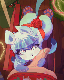 ambiguous_gender anthro bestiality biped black_eyes black_nose blue_body blue_tail clothing detailed_background erection feral genitals gift gift_wrapped group looking_at_viewer male oral pawpads penile penis person_as_gift person_present red_eyes red_sclera tail tongue trio unkokat nintendo pokemon eeveelution generation_2_pokemon generation_4_pokemon glaceon human mammal pokemon_(species) umbreon animated hi_res