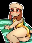 anthro blush butt clothing eyewear female glasses looking_at_viewer one-piece_swimsuit solo swimwear towel mr.smile nintendo pokemon mimi_(mr.smile) generation_2_pokemon pokemon_(species) smeargle absurd_res alpha_channel hi_res