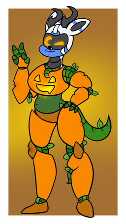 anthro antlers female food fruit horn leaf machine one_eye_closed plant pumpkin screen screen_face solo standing vines wink rex_santos deer mammal robot colored digital_drawing_(artwork) digital_media_(artwork) hi_res