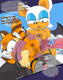 age_difference anthro anus ass_up assisted_sex blush bodily_fluids breasts butt clothing duo erection female footwear genitals gloves handwear imminent_sex nipples nude open_mouth peirsed_bat penis plump_labia questionable_consent raised_tail scared shoes smile spats speech_bubble steam sweat sweaty_breasts sweaty_butt sweaty_legs sweaty_thighs tail tears text vulva wings young young_anthro young_female newtoonguyv3 sega sonic_the_hedgehog_(series) marine_the_raccoon rouge_the_bat bat mammal procyonid raccoon 2026 absurd_res english_text hi_res
