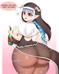 big_breasts big_butt blue_hair braided_hair breasts butt dialogue female hair heart_symbol huge_butt shaking_butt solo text thick_thighs wide_hips startop humanoid 4:5 absurd_res english_text hi_res