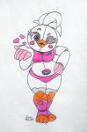 anthro big_eyes blush clothing female footwear machine pose slightly_chubby smile socks solo stirrup_socks thick_thighs wide_hips pillothestar five_nights_at_freddy's freddy_fazbear's_pizzeria_simulator scottgames ultimate_custom_night funtime_chica_(fnaf) animatronic avian bird chicken galliform gallus_(genus) phasianid robot full-length_portrait portrait traditional_media_(artwork)