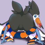 ambiguous_gender beak big_butt butt feral half-closed_eyes looking_back narrowed_eyes presenting scarf smile solo tongue wings moebious nintendo pokemon avian bird generation_7_pokemon pokemon_(species) trumbeak 1:1 hi_res