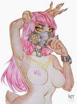 5_fingers anthro breasts claws collar countershading female fingers fur gas_mask hair mask nipples nude pink_hair solo spikes neutral_nt opal_(jellydoeopal) bear felid feline mammal sun_bear ursine hi_res