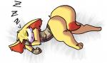 3_toes barefoot bed camo clothing digitigrade feet female furniture gloves handwear orange_pawpads pawpads paws sleeping solo toes topwear vest weird_arm_placement battle_fennec nintendo pokemon battle_fennec_(character) canid canine fennekin generation_6_pokemon mammal pokemon_(species)