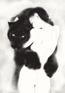 ambiguous_gender breasts butt duo ear_piercing feral hug male nude piercing side_boob maruei felid human leopard mammal pantherine absurd_res hi_res