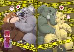 anthro belly black_nose blush eyes_closed eyewear fur glasses group heart_symbol humanoid_hands male male/male moobs nipples overweight overweight_male question_mark red_body red_fur text yellow_body yellow_fur young 96panda lifewonders tokyo_afterschool_summoners aether_alchemist fire_alchemist nether_alchemist water_alchemist wood_alchemist ailurid elephant elephantid felid koala lion mammal marsupial pantherine proboscidean red_panda vombatiform 2019 english_text hi_res