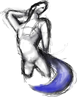 ambiguous_gender anthro featureless_chest featureless_crotch hand_behind_head head_back nude pose simple_background slim small_waist solo spiral2005 monotone_blue lizard reptile scalie monochrome sketch