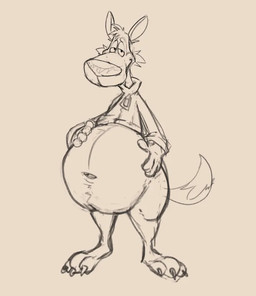 anthro belly big_belly bottomless bottomless_anthro bottomless_male claws clothed clothing fur half-closed_eyes hand_on_belly jacket jacket_only looking_at_viewer male mascot narrowed_eyes navel obese obese_anthro obese_male overweight overweight_anthro overweight_male paws smile smiling_at_viewer solo standing tail topwear topwear_only scudmum cookie_crisp general_mills chip_the_wolf canid canine canis mammal wolf 2025 digital_drawing_(artwork) digital_media_(artwork) sketch