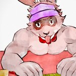 anthro athletic athletic_anthro blush bow_tie bow_tie_only facial_markings head_markings male markings mask_(marking) mostly_nude nude poker_chip solo riotaro15 anothereidos_of_dragon_vein_r baccarat_(anothereidos_r) lagomorph leporid mammal rabbit 1:1 hi_res