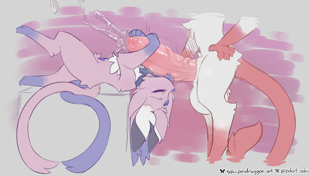 2_tails 4_toes ambiguous_gender animal_genitalia animal_penis anthro anthro_on_feral balls bestiality big_balls big_penis big_tail blush bodily_fluids bodyjob cheek_tuft collar crotch_tuft duo excessive_genital_fluids excessive_precum eyebrows eyes_closed facial_tuft feet feline_genitalia feline_penis female female_feral feral fluffy fluffy_chest forehead_gem fur gem genital_fluids genitals gloves_(marking) heart_symbol hug huge_balls huge_penis hugging_another hugging_another's_penis hugging_penis hyper hyper_balls hyper_genitalia hyper_penis imminent_sex inner_ear_fluff leaking_precum leg_markings licking long_tail lying male male/female male_anthro male_on_feral markings masturbation multi_tail on_back open_mouth oral paws penile penile_spines penis penis_lick penis_on_body penis_on_head pink_body pink_fur precum precum_squirt purple_body purple_fur purple_tongue quadruped red_body red_ears red_fur saliva semi-anthro sex sheath side_view simple_background socks_(marking) solo_focus tail text toes tongue tuft vein veiny_penis white_body white_fur pdart nintendo pokemon civ_(catofdesire) pen_(pd) domestic_cat eeveelution espeon felid feline felis generation_2_pokemon mammal pokemon_(species) ragdoll_cat digital_drawing_(artwork) digital_media_(artwork) english_text hi_res signature