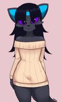 anthro bangs clothed clothing crossdressing cute_fangs fangs femboy hair long_hair looking_at_viewer male solo sweater teeth topwear dako kristin_olveres_(wangshibang) domestic_cat felid feline felis mammal 3:5 hi_res