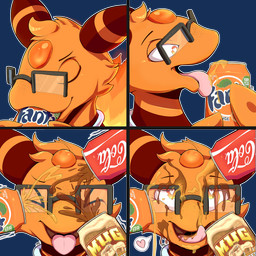 ahegao ambiguous_gender anthro beverage beverage_can eye_roll eyewear freckles glasses heart_eyes heart_symbol licking looking_pleasured multi_panel object_in_mouth orange_body orange_eyes outline pseudo_hair simple_background soda solo speech_bubble striped_ears tongue tongue_out transparent_background white_outline zriartz coca-cola fanta mug_root_beer nintendo pokemon litho_(stormysparkler) ampharos generation_2_pokemon pokemon_(species) 1:1 2022 alpha_channel