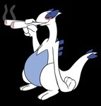 3_toes 4_fingers ambiguous_gender anthro blue_body drugs feet fingers holding_joint marijuana red_eyes smoke smoking smoking_marijuana solo standing stoned substance_intoxication toes white_body dima_(artist) nintendo pokemon generation_2_pokemon legendary_pokemon lugia pokemon_(species) alpha_channel hi_res