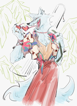 alternative_fashion anthro bottomwear bracelet cheek_tuft chest_tuft claws clothed clothing crossdressing dress ear_piercing ear_ring eyewear facial_markings facial_tuft fangs fluffy fluffy_tail fur fuzzy glasses grey_body grey_fur happy head_markings heart_glasses heart_sunglasses holding_eyewear holding_object holding_sunglasses jewelry leaf male markings mask_(marking) narrowed_eyes neck_tuft open_mouth open_smile piercing red_bottomwear red_clothing red_eyes red_skirt ring ring_piercing shirt simple_background skirt smile solo stitch_on_neck sunglasses tail teeth tongue tongue_piercing tongue_stud topwear tropical tropical_shirt tuft white_background laonarou dreamworks puss_in_boots_(franchise) death_(puss_in_boots) canid canine canis mammal wolf hi_res