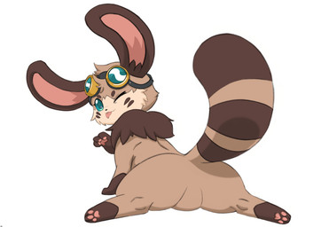 ambiguous_gender butt clothing eyewear eyewear_on_head featureless_crotch feral goggles goggles_on_head headgear headwear leg_markings long_ears looking_at_viewer markings one_eye_closed pawpads paws raccoon_tail rear_view smile smiling_at_viewer socks_(marking) solo tongue wink winking_at_viewer thedogface nintendo pokemon eevee generation_1_pokemon hybrid mammal pokemon_(species) absurd_res hi_res