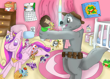 aj_megafig anthro baby big_plushie box clothed clothing container crib diaper duo female fur grey_body grey_fur holding_another light_through_window plushie pouch_(anatomy) standing wearing_diaper window young anonymous_artist bugsnax friendship_is_magic hasbro my_little_pony young_horses applejack_(mlp) elizabert_megafig fluttershy_(mlp) pinkie_pie_(mlp) princess_cadance_(mlp) rainbow_dash_(mlp) rarity_(mlp) shining_armor_(mlp) twilight_sparkle_(mlp) amphibian bugsnak bunger frog grumpus human mammal hi_res