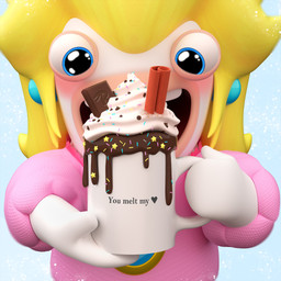 anthro beverage blonde_hair blue_background blue_ear_piercing blue_eyes blush candy chocolate cinnamon_(spice) clothed clothed_anthro clothed_female clothing container cup dairy_products dessert ear_piercing female female_anthro food fur hair holding_beverage holding_container holding_cup holding_mug holding_object hot_chocolate light mitten_hands mug multicolored_body noseless open_mouth open_smile piercing pink_clothing pink_shirt pink_topwear shirt simple_background smile snow solo sparkles sparkling_eyes sprinkles tan_body tan_skin teeth text text_on_mug topwear two_tone_body whipped_cream white_body white_fur laurine_vire mario_bros mario_plus_rabbids_kingdom_battle nintendo raving_rabbids rayman_(series) ubisoft rabbid_peach lagomorph mammal rabbid 1:1 2019 3d_(artwork) adobe_photoshop_(artwork) autodesk_maya_(artwork) colored crossover digital_media_(artwork) english_description english_text half-length_portrait hi_res lighting official_art portrait shaded substance_painter_(artwork)