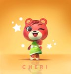 belt clothing dress female fur gloves_(marking) hair leg_markings markings mod_fashion red_body red_fur red_hair shift_dress socks_(marking) solo toony danalynreyes animal_crossing nintendo cheri_(animal_crossing) bear mammal 2020 hi_res