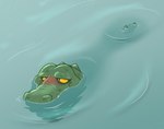 anthro blush eye_bags male mostly_submerged partially_submerged scales sharp_teeth solo teeth water wet wet_body yellow_sclera kelsdungeon alligator alligatorid crocodilian reptile scalie hi_res