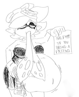 belly big_belly breasts duo female female_pred humanoid_pred oral_vore same_size_vore sign text vore jaxbeef nintendo splatoon marie_(splatoon) animal_humanoid aquatic aquatic_humanoid cephalopod cephalopod_humanoid humanoid inkling mollusk mollusk_humanoid digital_media_(artwork) english_text hi_res monochrome
