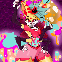 4_arms antennae_(anatomy) anthro bottomwear breasts clothed clothing female fingers fur hair looking_at_viewer multi_arm multi_limb red_sclera shorts side_boob simple_background smile solo standing tail teeth topwear evilthabad hellaverse helluva_boss mythology queen_bee-lzebub_(helluva_boss) arthropod canid canid_demon canine canis demon fox hellhound hybrid insect mammal mythological_canine mythological_creature 1:1 absurd_res digital_media_(artwork) hi_res