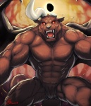 abs angry anthro armpit_hair biceps big_muscles biped black_nose body_hair broken_horn brown_body brown_fur crotch_tuft eclipse fangs featureless_crotch fire front_view fur hair horn looking_at_viewer male membrane_(anatomy) membranous_wings muscular muscular_anthro muscular_male navel nude open_mouth pecs pose pubes rawr red_eyes solo spread_legs spread_wings spreading standing teeth tongue tuft wings null-ghost berserk_(series) zodd_(berserk) demon 2013 artist_collaboration