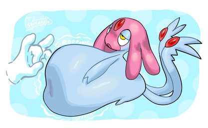 2_tails ambiguous_gender belly disembodied_hand feral floating forehead_gem gem inflated_belly multi_tail overweight overweight_ambiguous rumbling_stomach solo tail yellow_eyes squeeezle nintendo pokemon generation_4_pokemon legendary_pokemon mesprit pokemon_(species) hi_res