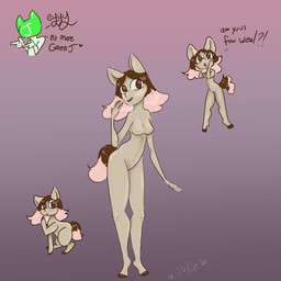 ambiguous_feral ambiguous_gender anthro baby_talk biped blush breasts brown_eyes brown_hair brown_hooves brown_tail dialogue featureless_breasts featureless_crotch female female_anthro feral gradient_background grey_body hair hand_on_cheek hooves humanoid_hands multicolored_hair navel nude nude_anthro open_mouth pink_hair pink_tail quadruped simple_background slim slim_anthro slim_female smile solo standing tail text two_tone_hair two_tone_tail young young_ambiguous young_anthro young_feral julie_(artist) fluffy_pony fluffy_pony_(species) mammal 1:1 2023 artist_name digital_media_(artwork) english_description english_text hi_res