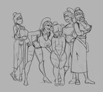 abs anthro big_breasts breasts clothed clothed/nude clothed_female clothing coat embarrassed female forced forced_exposure gills grope group hand_on_butt hand_on_shoulder humiliation lab_coat male male/female nude surrounded teasing thick_thighs topwear kabrro undertale undertale_(series) aimi_(sleepysushiroll) undyne undyne_(swapfell) undyne_(underfell) undyne_(underswap) animal_humanoid bear fish giant_panda humanoid mammal marine marine_humanoid hi_res monochrome