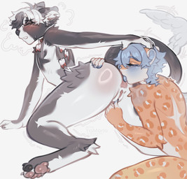 anal andromorph andromorph/male anthro anus big_butt blush bodily_fluids butt duo femboy fur genitals hair humanoid_genitalia intersex intersex/male looking_at_viewer male nude open_mouth oral penetration perineum raised_tail rear_view rimming sex tail thick_thighs vaginal vulva yamorio kiki_(yamorio) canid canine canis domestic_dog felid leopard mammal pantherine snow_leopard 2026 absurd_res hi_res
