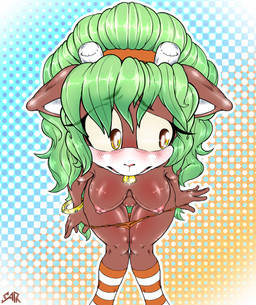 accessory antlers bell blush bracelet breasts clothing embarrassed female footwear genitals green_hair hair headband horn jewelry nipples nude panties shy socks solo timid underwear undressing vulva startariot sega sonic_the_hedgehog_(series) fan_character bovid caprine mammal sheep absurd_res hi_res
