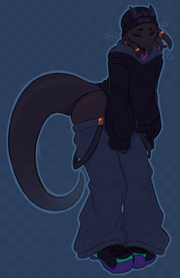 2_horns accessory ambiguous_anthro ambiguous_gender anthro beanie big_tail biped black_beanie black_clothing black_eyebrows black_footwear black_hat black_headwear black_hoodie black_shoes black_topwear blue_background blue_bottomwear blue_clothing blue_outline blue_pants blue_text bodily_fluids bottomwear bottomwear_down breath casual_exposure checkered checkered_background cheek_tuft clothed clothed_ambiguous clothed_anthro clothing dark_body dark_horn dark_scales dark_tuft dialogue exposed_butt eyebrows eyes_closed facial_tuft feet_together footwear front_view furgonomic_beanie furgonomic_hat furgonomic_headwear furgonomics green_clothing green_footwear green_shoes grey_body grey_hair grey_horn grey_scales grey_tuft hair hair_accessory hair_ring hat headgear headwear heat_(temperature) hoodie horn leaning leaning_forward long_tail medium_hair multicolored_clothing multicolored_footwear multicolored_shoes outline pants pants_down partially_clothed partially_clothed_ambiguous partially_clothed_anthro pattern_background pattern_clothing pattern_shirt pattern_topwear pigeon_toed plantigrade purple_clothing purple_footwear purple_shirt purple_shoes purple_topwear scales shirt shoes simple_background solo standing sweat sweatdrop tail tapering_tail text three-quarter_view topwear tuft undershirt werewulven mythology dragon mythological_creature mythological_scalie scalie english_description english_text full-length_portrait hi_res portrait