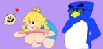 2017 anthro areola avian beak bent_over big_breasts big_butt bird bite biting_lip biting_own_lip black_eyes blonde_hair blue_body blue_bottomwear blue_clothing blue_shorts blush blush_lines bodily_fluids bottomwear breasts butt clothed clothing clothing_lift crown digital_media_(artwork) eyewear facial_hair female group hair hand_on_chin hand_on_hip hand_on_own_chin hand_on_own_hip happy headgear heart_symbol human looking_at_another looking_at_butt male mammal mario mario_bros multicolored_body mustache nintendo nipples penguin penguin_(mario) pink_areola pink_clothing pink_nipples pink_shirt pink_t-shirt pink_topwear pose presenting presenting_breasts princess_peach purple_background roccorox royalty shirt shorts simple_background smile standing sunglasses sweat t-shirt t-shirt_lift tan_body tan_ears tan_nose tan_skin thick_thighs tongue tongue_out topwear trio two_tone_body white_body yellow_beak