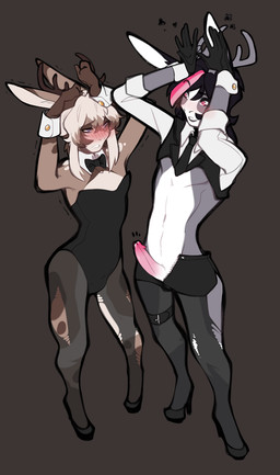 anthro antlers black_hair clothed clothing duo genitals hair horn male penis smile ni70 ash_faye aster_faye deer mammal 2021 digital_media_(artwork) brother_(lore) brothers_(lore) incest_(lore) sibling_(lore)