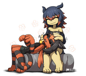 anthro duo female female/female petting rilex_lenov nintendo pokemon tanya_the_torracat generation_2_pokemon generation_7_pokemon pokemon_(species) torracat typhlosion absurd_res hi_res