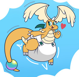 ambiguous_gender big_diaper blue_background bottomwear claws clean_diaper clothed clothing cloud diaper diaper_fetish feral flying green_eyes heart_symbol horn huge_diaper in_sky incontinence looking_aside open_mouth orange_body orange_tail outside permanent simple_background sky smile solo tail tongue wearing_diaper wings nyxiettenyxstar mythology nintendo pokemon pokemon_legends_z-a dragon generation_9_pokemon mammal mega_dragonite mega_evolution mythological_creature mythological_scalie pokemon_(species) scalie 2025 digital_media_(artwork) hi_res