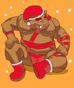 anthro belly biped blush brown_body brown_fur clothing fur hat headgear headwear male moobs nipples one_eye_closed overweight overweight_anthro overweight_male simple_background sitting solo underwear wink ikaring mammal suid suine sus_(pig) wild_boar 2015 5:6 absurd_res hi_res