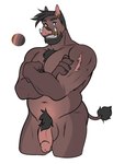 anthro arm_scar balls belly biceps black_hair body_hair brown_eyes butt chest_hair chest_tuft crossed_arms ear_piercing facial_hair genitals goatee grin hair humanoid_genitalia humanoid_penis looking_at_viewer male manly mature_male musclegut muscular muscular_arms muscular_thighs navel pecs penis piercing pubes scar shoulder_scar simple_background slightly_chubby smile smiling_at_viewer solo standing triceps tuft tusks white_background joojoo adam_(equinoxirokitsune) mammal suid suine sus_(pig) wild_boar 2020 hi_res