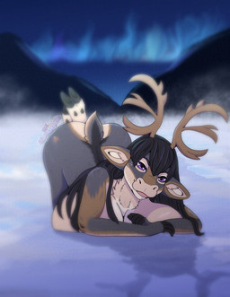 anthro aurora_(phenomenon) female front_view outside snow solo vixxen winter novalynxa deer mammal new_world_deer reindeer hi_res