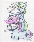 blue_body cutie_mark duo green_eyes hooves horn male mane pink_body quadruped unicorn_horn young plinko hasbro my_little_pony mythology fan_character gyro_tech sweetwater equid equine mammal mythological_creature mythological_equine unicorn hi_res