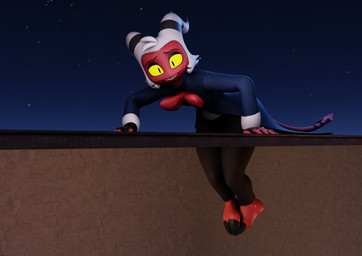 2_horns black_bottomwear black_clothing black_eyes black_horn black_pants blue_clothing bottomwear clothed clothing feet fingerless_gloves formal_wear freckled_face freckles gloves hair handwear hooves horn leaning looking_at_viewer male male_humanoid night outside pants red_body red_skin sky smile solo spade_tail suit tail teeth toes topwear white_hair yellow_eyes yellow_sclera brinsar hellaverse helluva_boss moxxie_(helluva_boss) demon demon_humanoid humanoid imp 3d_(artwork) digital_media_(artwork) hi_res