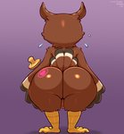 anthro backsack balls big_butt bodily_fluids brown_body brown_feathers butt butt_focus faceless_character faceless_male feathers genitals huge_butt huge_thighs male nude presenting presenting_hindquarters purple_background rear_view simple_background solo stamp standing sweat text thick_thighs wide_hips frumples animal_crossing nintendo blathers_(animal_crossing) avian bird owl 2020 artist_name dated digital_drawing_(artwork) digital_media_(artwork)