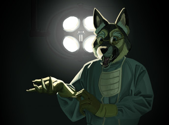 anthro backlighting black_background blue_eyes brown_body brown_fur clothed clothed_anthro clothed_male clothing doctor elderly elderly_anthro elderly_male eyewear front_view fur glasses gloves handwear latex latex_clothing latex_gloves latex_handwear light male male_anthro mask medical medical_gloves medical_instrument multicolored_body multicolored_fur open_mouth scientific_instrument scrubs simple_background solo standing surgeon surgical_mask teeth tongue wearing_glasses kaltag1925 canid canine canis domestic_dog german_shepherd herding_dog mammal pastoral_dog hi_res lighting shaded