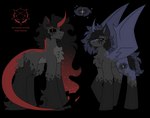 bat_wings black_body black_fur black_sclera black_tip_tail blue_body blue_eyes blue_fur cutie_mark duo female feral fluffy_chest fur grey_body grey_fur horn male membrane_(anatomy) membranous_wings pupils red_body red_fur red_pupils satanic_symbol star text white_sclera wings pegacousin friendship_is_magic hasbro my_little_pony mythology galaxy_(pegacousin) nova_(pegacousin) equid equine horse mammal mythological_creature mythological_equine pony unicorn winged_unicorn 2023 absurd_res alpha_channel english_text hi_res model_sheet