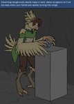 anthro beak claws clothed clothing feathers feet female hair human_to_feral solo species_transformation talons text toes transformation wings fennex final_fantasy square_enix avian chocobo english_text